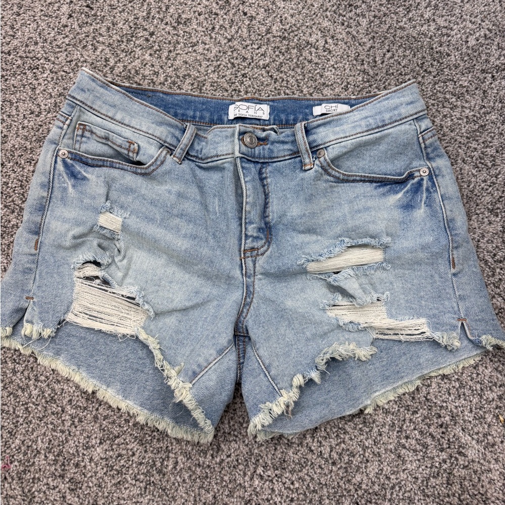 Sofia by Sofia Vergara Light Blue Distressed Jean Shorts